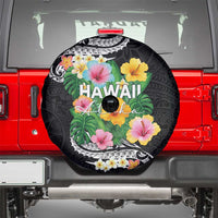 Hawaii Aloha Tropical Leaves and Flower Spare Tire Cover with Polynesian Art Tattoo Black Color LT03 - Polynesian Pride