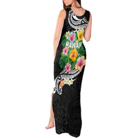 Hawaii Aloha Tropical Leaves and Flower Tank Maxi Dress with Polynesian Art Tattoo Black Color LT03 - Polynesian Pride