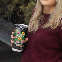 Hawaii Aloha Tropical Leaves and Flower Tumbler Cup with Polynesian Art Tattoo Black Color LT03 - Polynesian Pride