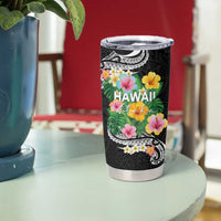 Hawaii Aloha Tropical Leaves and Flower Tumbler Cup with Polynesian Art Tattoo Black Color LT03 - Polynesian Pride