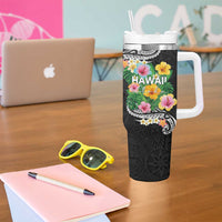 Hawaii Aloha Tropical Leaves and Flower Tumbler With Handle with Polynesian Art Tattoo Black Color LT03 - Polynesian Pride