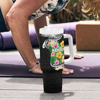 Hawaii Aloha Tropical Leaves and Flower Tumbler With Handle with Polynesian Art Tattoo Black Color LT03 - Polynesian Pride