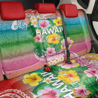 Hawaii Aloha Tropical Leaves and Flower Back Car Seat Cover with Polynesian Art Tattoo Rainbow Color LT03 - Polynesian Pride