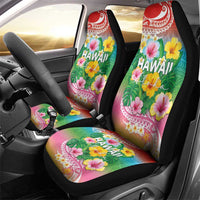 Hawaii Aloha Tropical Leaves and Flower Car Seat Cover with Polynesian Art Tattoo Rainbow Color LT03 - Polynesian Pride