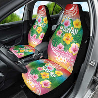 Hawaii Aloha Tropical Leaves and Flower Car Seat Cover with Polynesian Art Tattoo Rainbow Color LT03 - Polynesian Pride