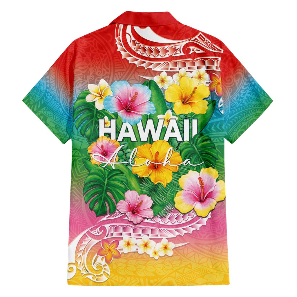 Hawaii Aloha Tropical Leaves and Flower Family Matching Off Shoulder Maxi Dress and Hawaiian Shirt with Polynesian Art Tattoo Rainbow Color LT03 - Polynesian Pride