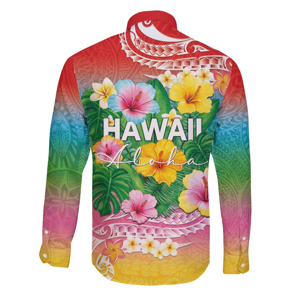 Hawaii Aloha Tropical Leaves and Flower Family Matching Off Shoulder Maxi Dress and Hawaiian Shirt with Polynesian Art Tattoo Rainbow Color LT03 - Polynesian Pride