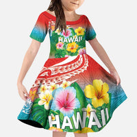 Hawaii Aloha Tropical Leaves and Flower Family Matching Tank Maxi Dress and Hawaiian Shirt with Polynesian Art Tattoo Rainbow Color LT03 Daughter's Dress Rainbow - Polynesian Pride