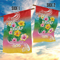 Hawaii Aloha Tropical Leaves and Flower Garden Flag with Polynesian Art Tattoo Rainbow Color LT03 - Polynesian Pride
