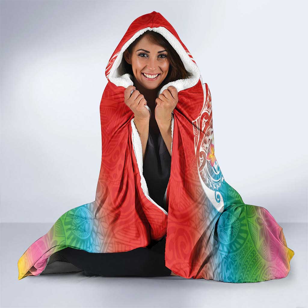Hawaii Aloha Tropical Leaves and Flower Hooded Blanket with Polynesian Art Tattoo Rainbow Color LT03 - Polynesian Pride