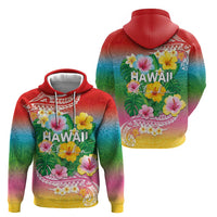 Hawaii Aloha Tropical Leaves and Flower Hoodie with Polynesian Art Tattoo Rainbow Color LT03 - Polynesian Pride