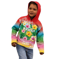 Hawaii Aloha Tropical Leaves and Flower Kid Hoodie with Polynesian Art Tattoo Rainbow Color LT03 - Polynesian Pride