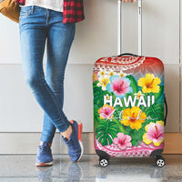 Hawaii Aloha Tropical Leaves and Flower Luggage Cover with Polynesian Art Tattoo Rainbow Color LT03 - Polynesian Pride