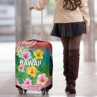 Hawaii Aloha Tropical Leaves and Flower Luggage Cover with Polynesian Art Tattoo Rainbow Color LT03 - Polynesian Pride
