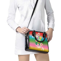 Hawaii Aloha Tropical Leaves and Flower Shoulder Handbag with Polynesian Art Tattoo Rainbow Color - Polynesian Pride