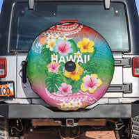 Hawaii Aloha Tropical Leaves and Flower Spare Tire Cover with Polynesian Art Tattoo Rainbow Color LT03 Rainbow - Polynesian Pride