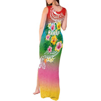 Hawaii Aloha Tropical Leaves and Flower Tank Maxi Dress with Polynesian Art Tattoo Rainbow Color LT03 - Polynesian Pride