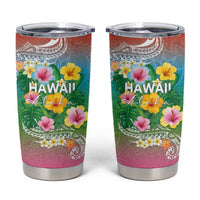 Hawaii Aloha Tropical Leaves and Flower Tumbler Cup with Polynesian Art Tattoo Rainbow Color LT03 Rainbow - Polynesian Pride