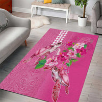 Hawaii Aloha Turtle Hibiscus and Leaves Area Rug with Polynesian and Kakau Tattoos Rose Color LT03 - Polynesian Pride