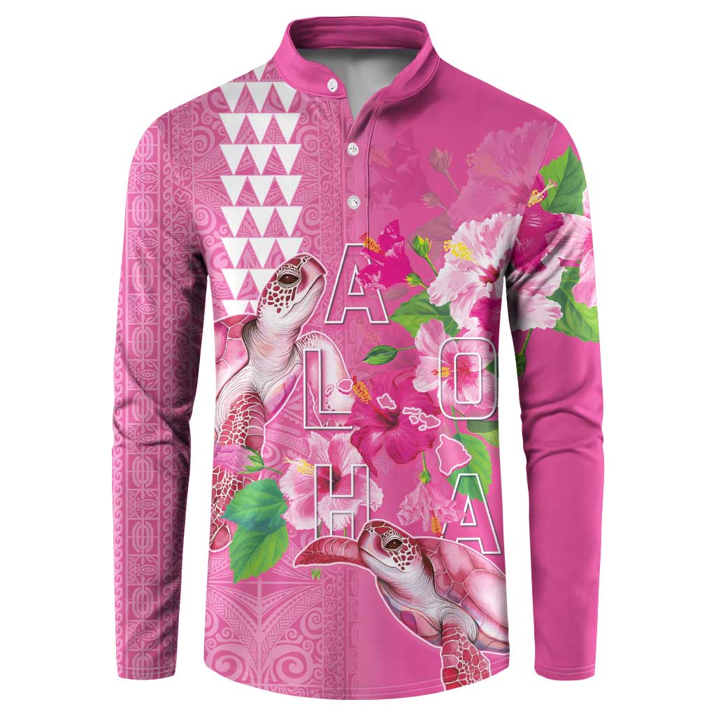 Hawaii Aloha Turtle Hibiscus and Leaves Button Sweatshirt with Polynesian and Kakau Tattoos Rose Color LT03 Pink - Polynesian Pride