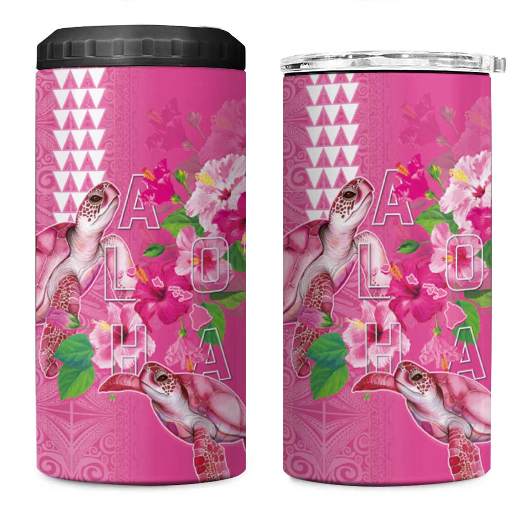 Hawaii Aloha Turtle Hibiscus and Leaves 4 in 1 Can Cooler Tumbler with Polynesian and Kakau Tattoos Rose Color LT03 One Size: 16 oz Pink - Polynesian Pride