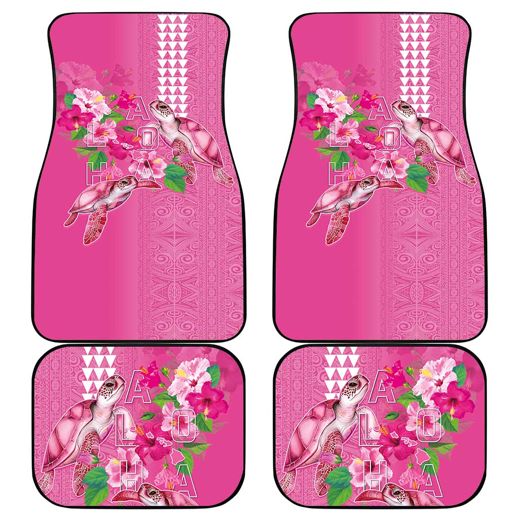 Hawaii Aloha Turtle Hibiscus and Leaves Car Mats with Polynesian and Kakau Tattoos Rose Color LT03 - Polynesian Pride