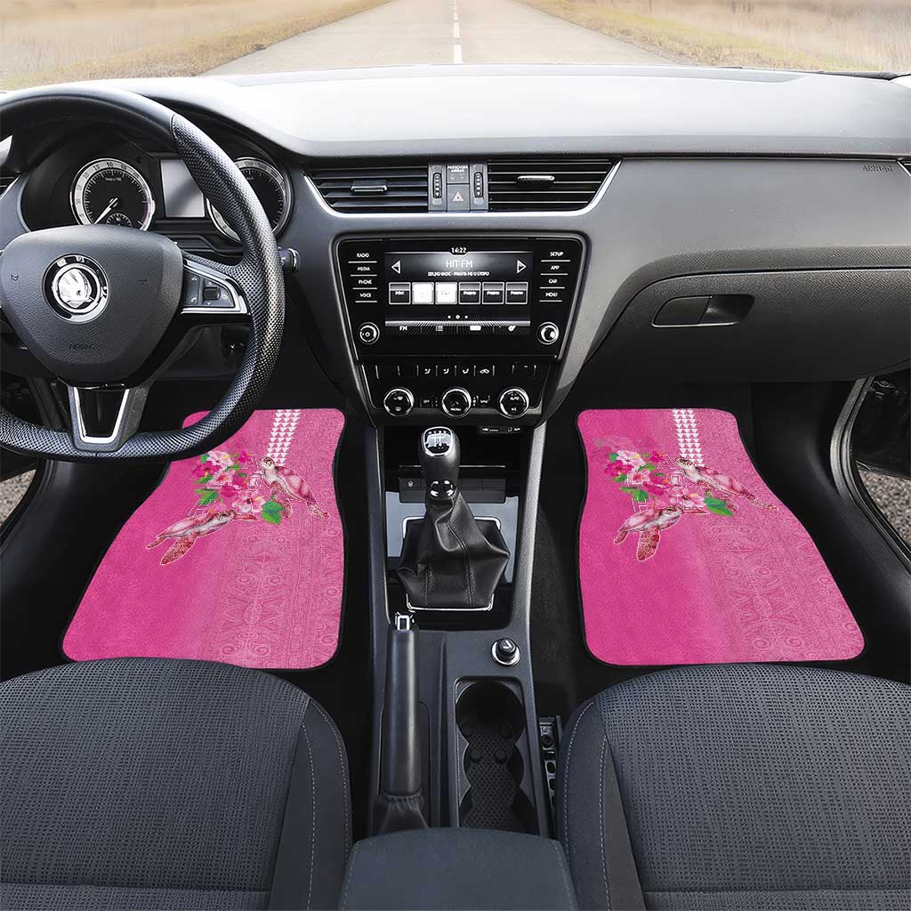 Hawaii Aloha Turtle Hibiscus and Leaves Car Mats with Polynesian and Kakau Tattoos Rose Color LT03 Set 2pcs - Front Pink - Polynesian Pride