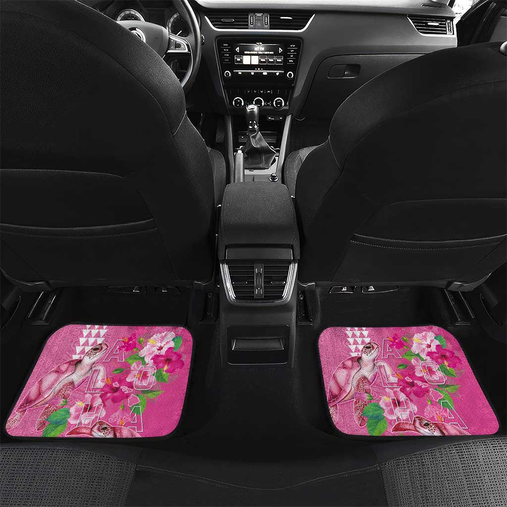 Hawaii Aloha Turtle Hibiscus and Leaves Car Mats with Polynesian and Kakau Tattoos Rose Color LT03 Set 2pcs - Back Pink - Polynesian Pride