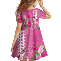 Hawaii Aloha Turtle Hibiscus and Leaves Family Matching Off The Shoulder Long Sleeve Dress and Hawaiian Shirt with Polynesian and Kakau Tattoos Rose Color - Polynesian Pride