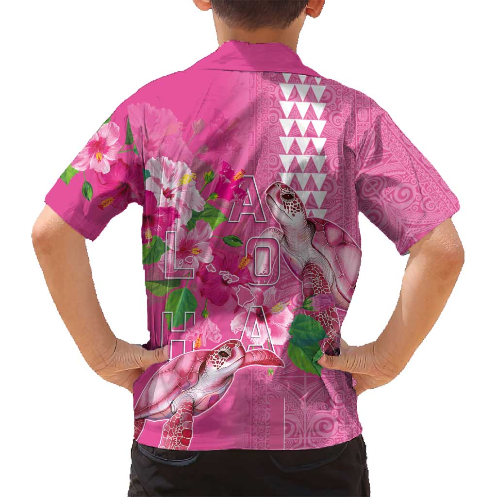 Hawaii Aloha Turtle Hibiscus and Leaves Family Matching Off Shoulder Short Dress and Hawaiian Shirt with Polynesian and Kakau Tattoos Rose Color LT03 - Polynesian Pride