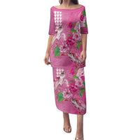 Hawaii Aloha Turtle Hibiscus and Leaves Family Matching Puletasi and Hawaiian Shirt with Polynesian and Kakau Tattoos Rose Color LT03 Mom's Dress Pink - Polynesian Pride