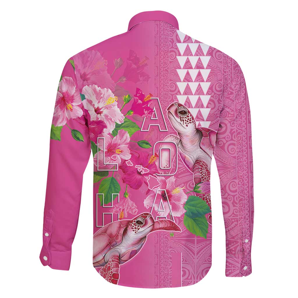 Hawaii Aloha Turtle Hibiscus and Leaves Family Matching Short Sleeve Bodycon Dress and Hawaiian Shirt with Polynesian and Kakau Tattoos Rose Color - Polynesian Pride