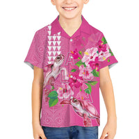 Hawaii Aloha Turtle Hibiscus and Leaves Family Matching Summer Maxi Dress and Hawaiian Shirt with Polynesian and Kakau Tattoos Rose Color LT03 Son's Shirt Pink - Polynesian Pride