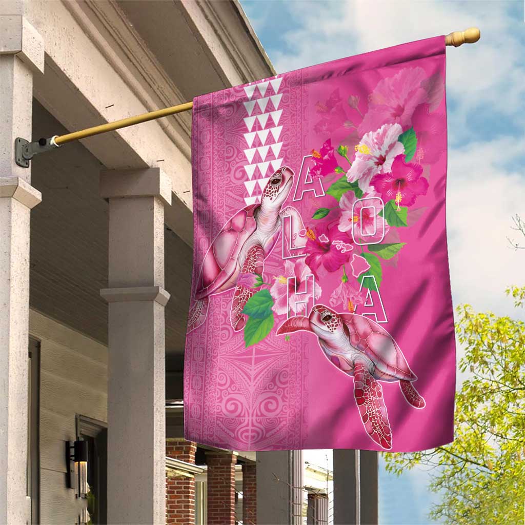Hawaii Aloha Turtle Hibiscus and Leaves Garden Flag with Polynesian and Kakau Tattoos Rose Color LT03 House Flag Pink - Polynesian Pride