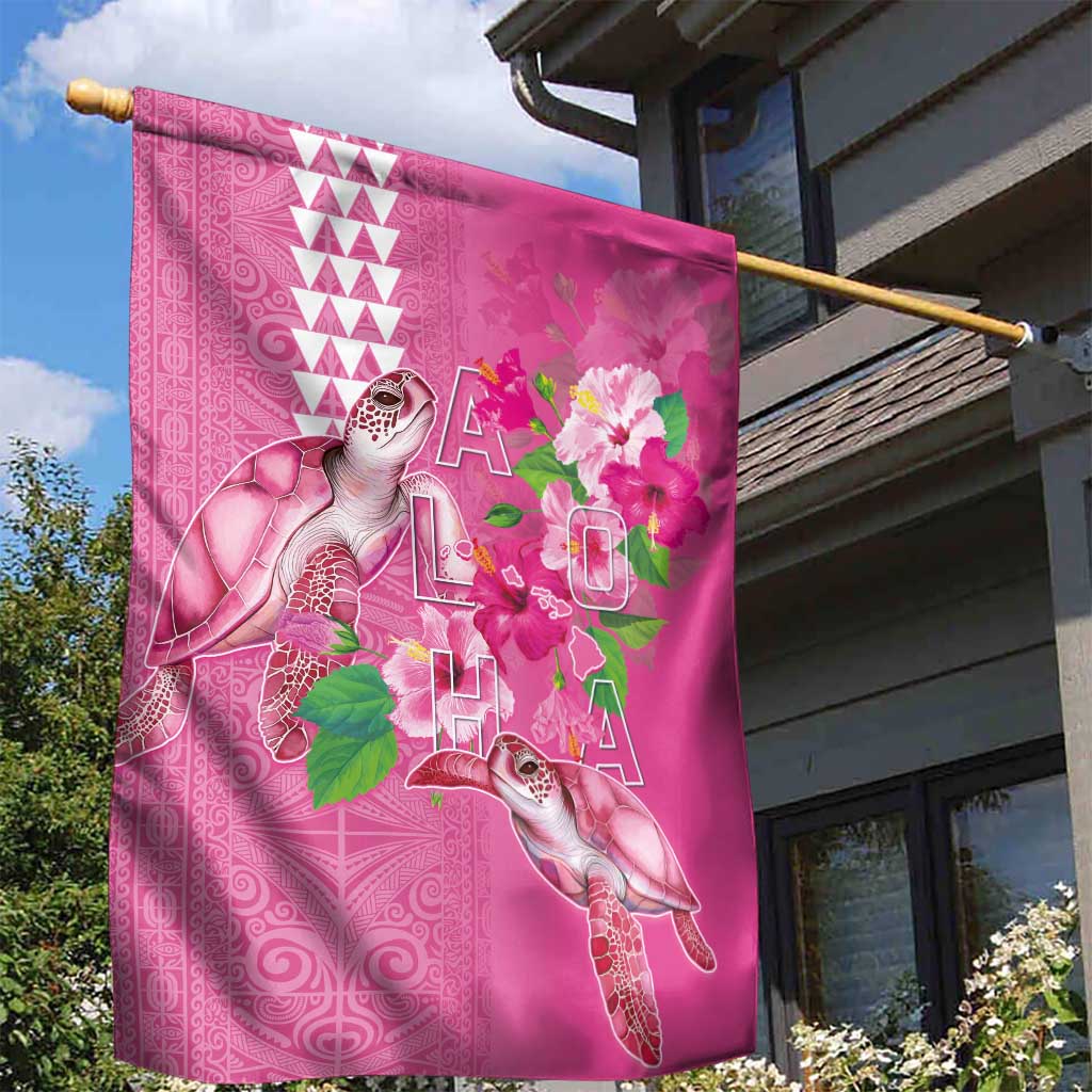 Hawaii Aloha Turtle Hibiscus and Leaves Garden Flag with Polynesian and Kakau Tattoos Rose Color LT03 - Polynesian Pride