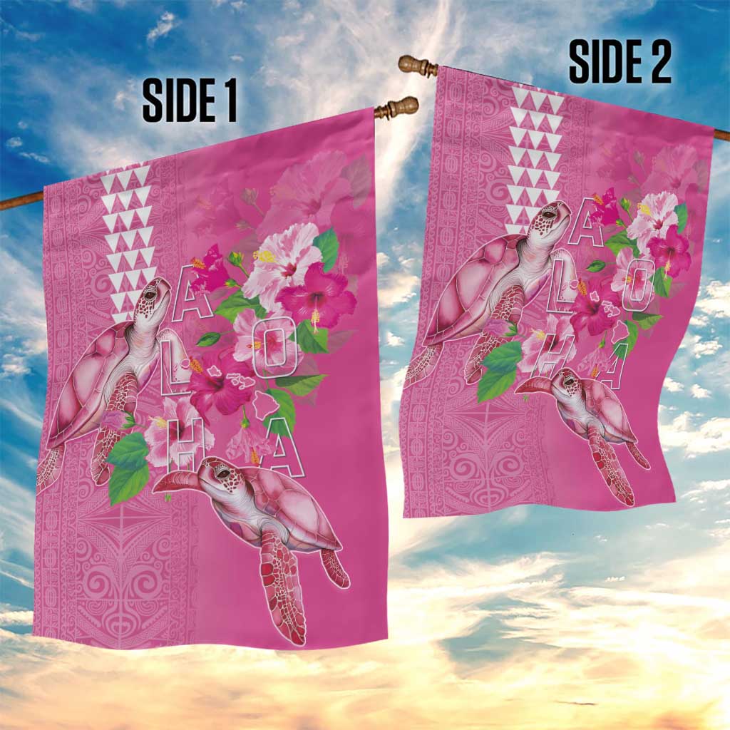 Hawaii Aloha Turtle Hibiscus and Leaves Garden Flag with Polynesian and Kakau Tattoos Rose Color LT03 - Polynesian Pride