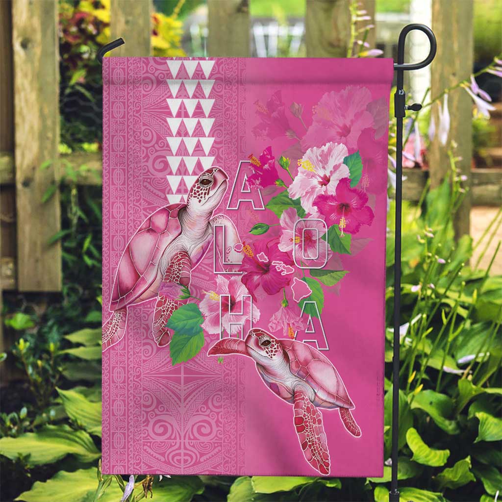 Hawaii Aloha Turtle Hibiscus and Leaves Garden Flag with Polynesian and Kakau Tattoos Rose Color LT03 Garden Flag Pink - Polynesian Pride
