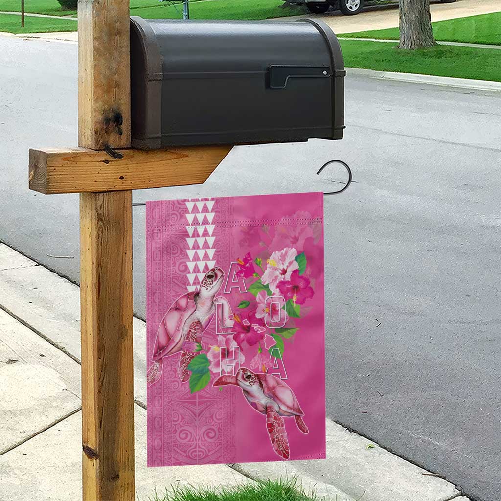 Hawaii Aloha Turtle Hibiscus and Leaves Garden Flag with Polynesian and Kakau Tattoos Rose Color LT03 - Polynesian Pride