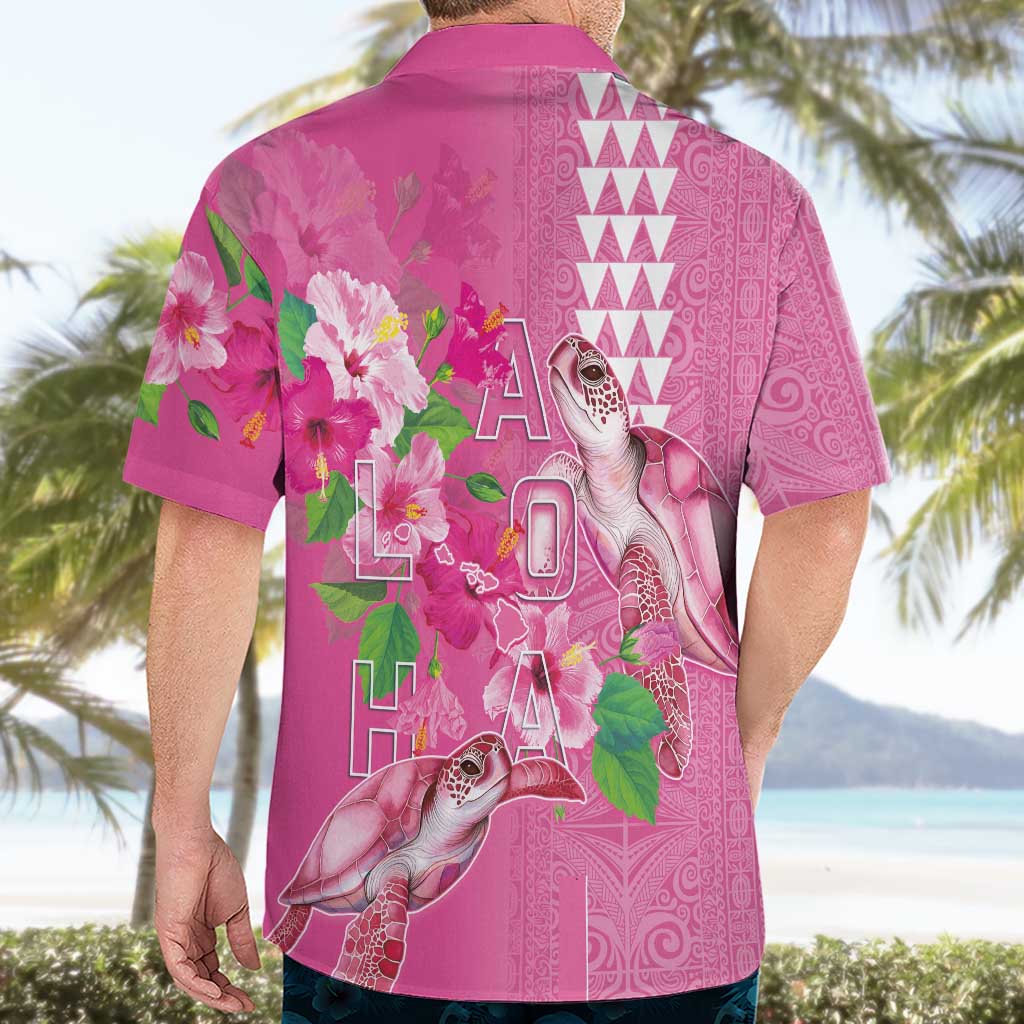 Hawaii Aloha Turtle Hibiscus and Leaves Hawaiian Shirt with Polynesian and Kakau Tattoos Rose Color LT03 - Polynesian Pride