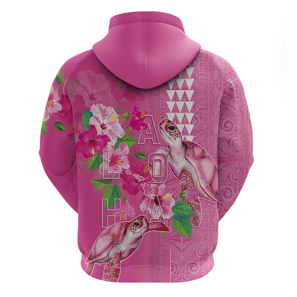 Hawaii Aloha Turtle Hibiscus and Leaves Hoodie with Polynesian and Kakau Tattoos Rose Color LT03 - Polynesian Pride