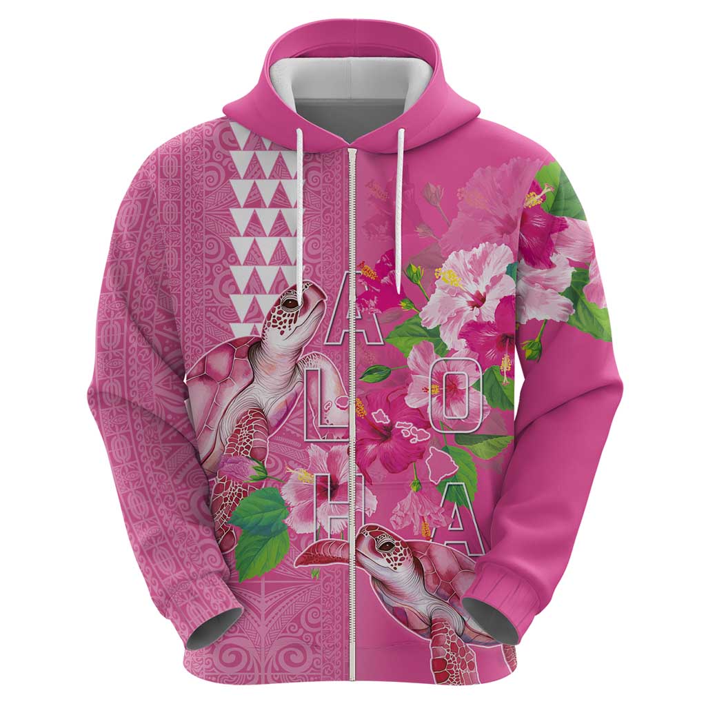 Hawaii Aloha Turtle Hibiscus and Leaves Hoodie with Polynesian and Kakau Tattoos Rose Color LT03 - Polynesian Pride