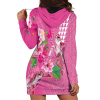 Hawaii Aloha Turtle Hibiscus and Leaves Hoodie Dress with Polynesian and Kakau Tattoos Rose Color LT03 - Polynesian Pride