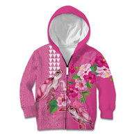 Hawaii Aloha Turtle Hibiscus and Leaves Kid Hoodie with Polynesian and Kakau Tattoos Rose Color LT03 Zip Hoodie Pink - Polynesian Pride