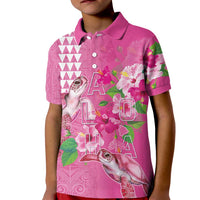 Hawaii Aloha Turtle Hibiscus and Leaves Kid Polo Shirt with Polynesian and Kakau Tattoos Rose Color LT03 Kid Pink - Polynesian Pride
