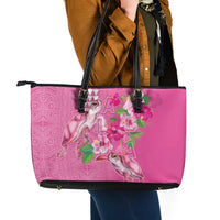 Hawaii Aloha Turtle Hibiscus and Leaves Leather Tote Bag with Polynesian and Kakau Tattoos Rose Color LT03 - Polynesian Pride