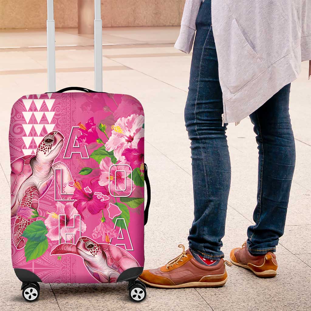 Hawaii Aloha Turtle Hibiscus and Leaves Luggage Cover with Polynesian and Kakau Tattoos Rose Color LT03 Pink - Polynesian Pride