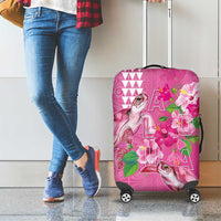 Hawaii Aloha Turtle Hibiscus and Leaves Luggage Cover with Polynesian and Kakau Tattoos Rose Color LT03 - Polynesian Pride