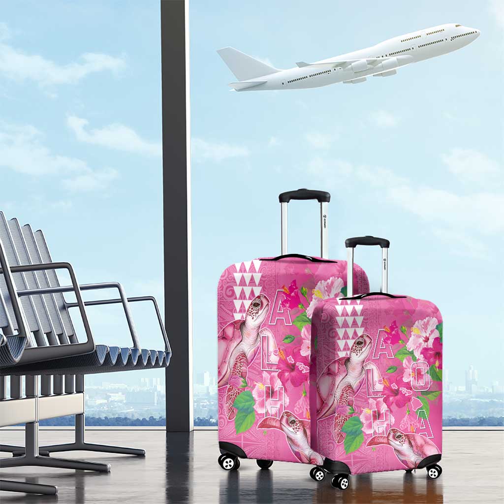 Hawaii Aloha Turtle Hibiscus and Leaves Luggage Cover with Polynesian and Kakau Tattoos Rose Color LT03 - Polynesian Pride