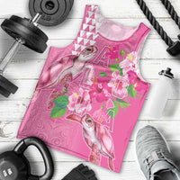 Hawaii Aloha Turtle Hibiscus and Leaves Men Tank Top with Polynesian and Kakau Tattoos Rose Color LT03 - Polynesian Pride