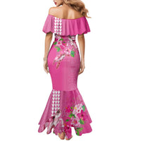 Hawaii Aloha Turtle Hibiscus and Leaves Mermaid Dress with Polynesian and Kakau Tattoos Rose Color LT03 - Polynesian Pride